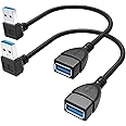 GOOOA 90 Degree USB 3.0 Extension Data Cable - USB Up & Down Angle Cable - Type A Male to Female - 2 Pack (Black)