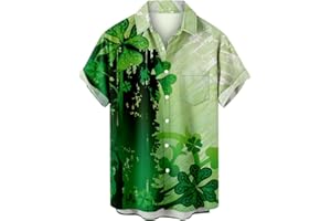 Bufgaceh St Patricks Day Shirt for Men Irish Shamrock Short Sleeve T-Shirt Lapel Lightweight Loose Button Down Shirts Tees