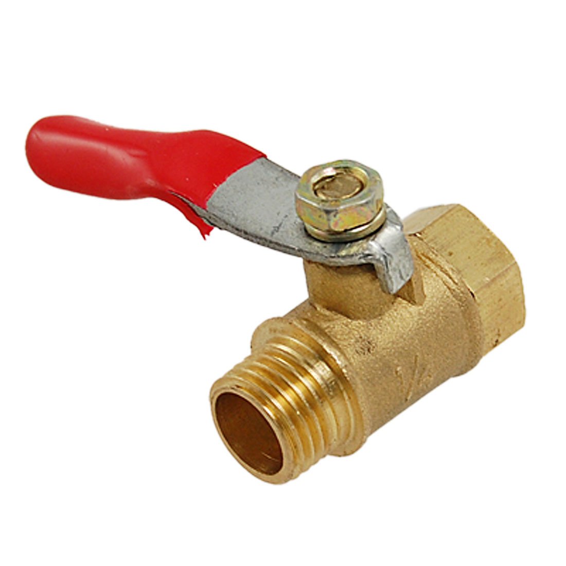 Sourcingmap Ball Valve Shut-Off Valve, 13mm Male to 12mm Female Thread, Pipe Tubing Fittings, Quarter Turn Handle, Brass Valve, Pack of 1