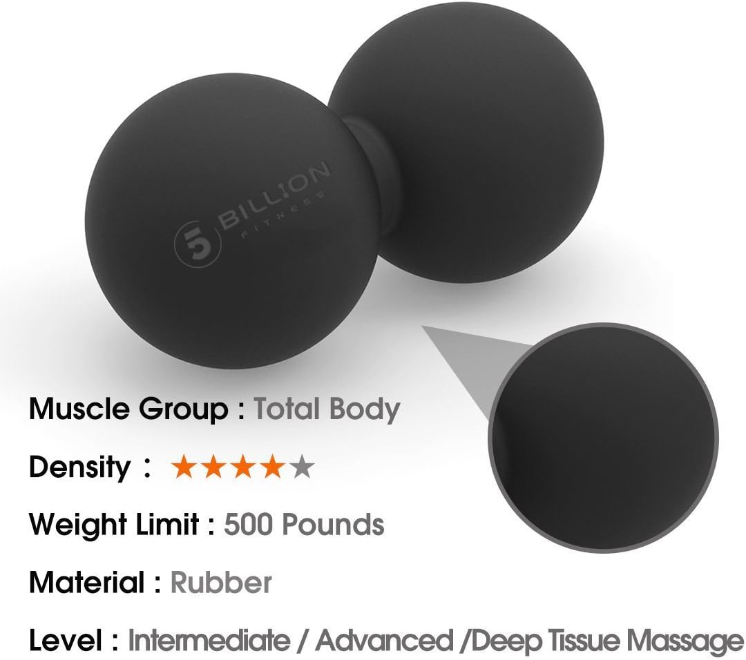 5BILLION Peanut Massage Ball - Double Lacrosse Massage Ball & Mobility Ball for Physical Therapy - Deep Tissue Massage Tool for Myofascial Release, Muscle Relaxer, Acupoint Massage (Black): Sports & Outdoors