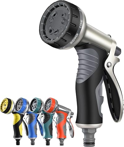 LUFENG Upgraded Hose Gun 9 Patterns Heavy Duty Metal Garden Nozzle Black Gold