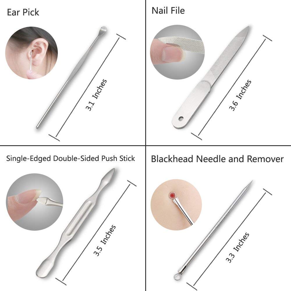 ZIZZON Manicure, Pedicure Kit, Nail Clippers Set of 12Pcs, Professional Grooming Kit, Nail Tools with Luxurious Travel Case : Beauty