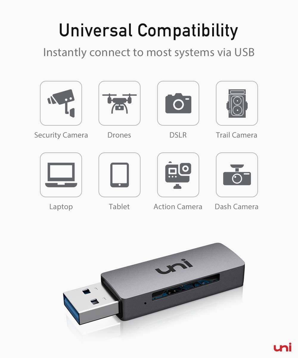 uni SD Card Reader, USB 3.0 to SD/Micro SD Card Adapter 2-in-1, Aluminum USB SD/TF Memory Card Reader Compatible with SD, SDXC, SDHC, MMC, Micro SDXC, Micro SD, Micro SDHC Card and UHS-I Cards: Computers & Accessories