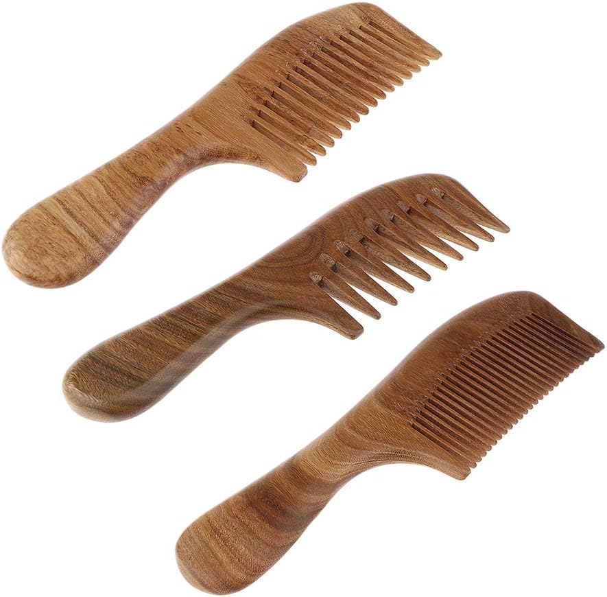 Wooden Scalp Massage Round Teeth Comb No Static Sandalwood Hair
