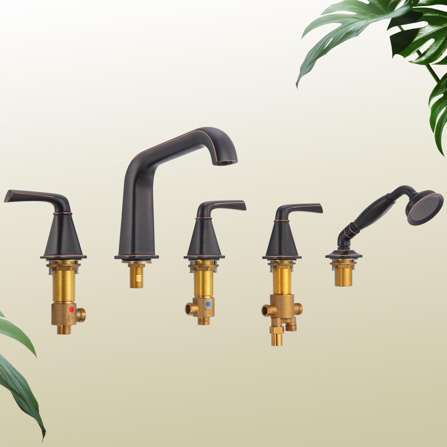 Photo 1 of Roman tub Faucet with Sprayer, Qinkell Tub Faucet Set with Valve, 5 Hole Deck Mount Tub Faucets, 3 Handle High Flow Tub Filler with Hand Shower and Supply Lines Oil Rubbed Bronze