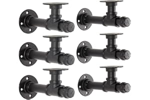 YCCO Industrial Pipe Shelf Bracket 6.7",Iron L Pipe Shelving Wall Floating Shelf Bracket for 6-12" Board,Industrial Pipe Shelves Heavy Duty Black Metal Pipe Clothing Rack 6 Pack, Include Accessories