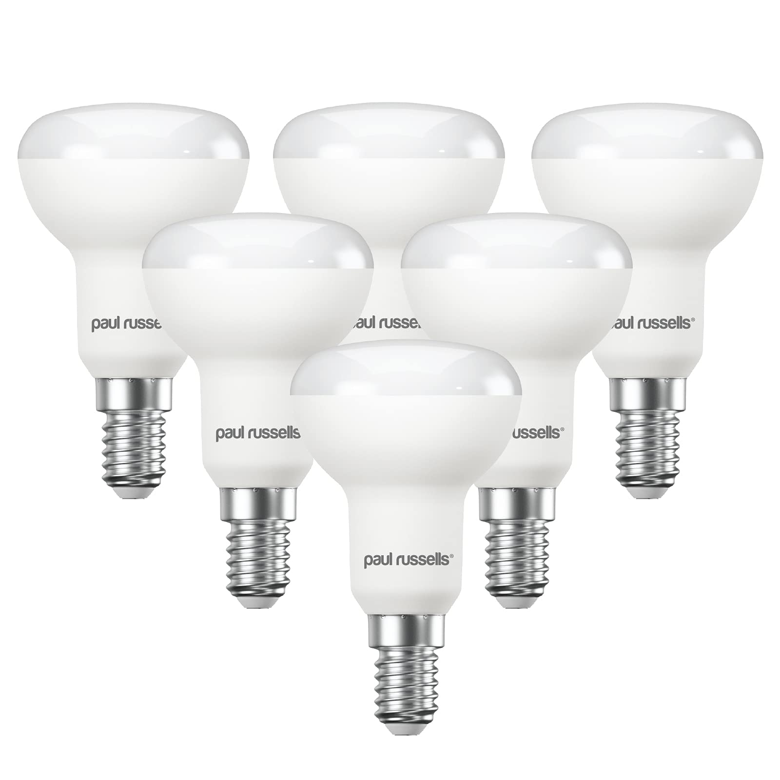 paul russells Cool White E14 Spotlight 4.9W LED Reflector R50 Lights Small Edison Screw, 40watt Equivalent Replacement Bulb, 470 Lumens 4000K Frosted 120 Beam Angle SES Energy Saving Bulbs, Pack of 6