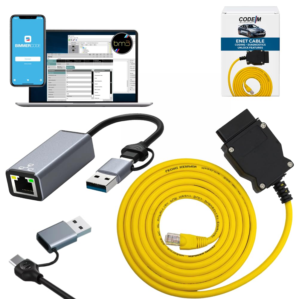 Photo 1 of *USED*
Reloot Code M - (ENET Cable BMW + USB-C + USB A Adapter) OEM OBD2 for BMW F G i Series Coding | E SYS ISTA+ ICOM Bootmod3 Bimmercode Compatible | Heavy Duty Cable | for CarPlay Activation