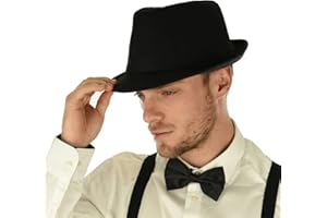 Men's Classic Manhattan Structured Trilby Fedora Hat for Women Short Brim Gangster Trilby Fedora Hat (Size 7 1/4)