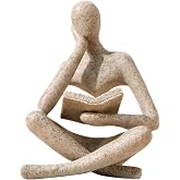 UTTCMK Bookshelf Decor Thinker Statue - Abstract Art Reading Thinker Sculpture Figurine Aesthetic, Modern Home Decoration for Living Room Office Shelves Coffee Table Desk Decor(Beige)