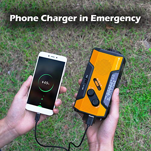 RunningSnail Solar Crank NOAA Weather Radio for Emergency with AM/FM, Flashlight, Reading Lamp and 2000mAh Power Bank（Orange） - Thumbnail 4