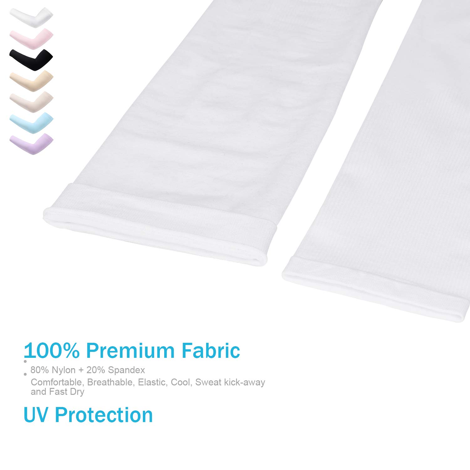 Arm Sleeves 1 Pair Cooling UV Protection, Compression Sleeves to Cover Arms Women Men, Sunblock Arm Cover Durable Stretchy for Outdoor Sports (White)
