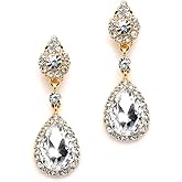 Mariell Gold Teardrop Austrian Crystal Dangle Chandelier Earrings for Wedding, Lightweight Designer Earrings For Brides, Prom, Pageant & Bridesmaids