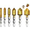 Countersink Drill Bit, Baban Countersink Drill Bit Set 6 Pcs 1/4'' Hex Shank HSS 5 Flute Countersink 90 Degree Center Punch Tool Sets for Wood Quick Change Bit 6mm-19mm