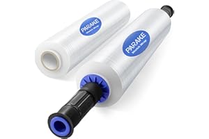 PARAKE 2-Pack Stretch Wrap Film, 15 Inch x 1000 Feet Shrink Wrap with Handles, Industrial Strength Plastic Wrap Roll, Heavy-Duty Shrink Film Roll, for Moving Storage Pallet Packing, 60 Gauge, Clear