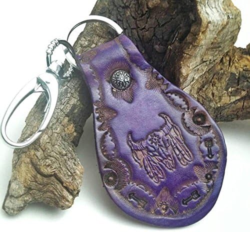 Native American skull mandela purple leather keychain