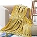 BATTILO Home Yellow Throw Blanket with Fringe Spring Outdoor Throw Blankets Bed Mustard Throws Decorative Large Throw for Couch Sofa Indoor Outdoor (Yellow, 50