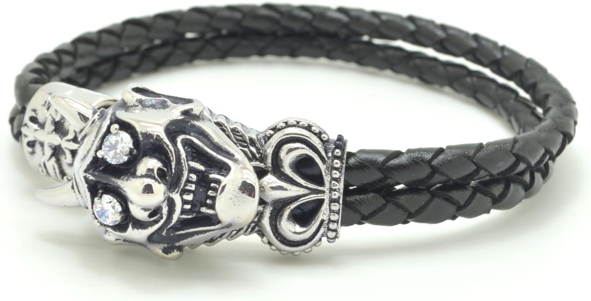 Chelsea Jewelry Premium Collections Biker's Series Men's Leather 100% Handcrafted & Casted Hannya Mask Bracelet