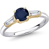 Gem Stone King 925 Silver and 10K Yellow Gold Gemstone Birthstone and Lab Grown Diamond Engagement Ring For Women | Round 6MM | Available in Size 5,6,7,8,9