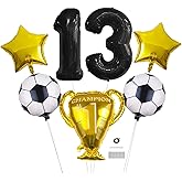Soccer 13th Birthday Party Balloons Set - Black 32inch Number 13 balloon Championship Trophy Star Football Balloons for Kids 13th Birthday Baby Shower anniversary Soccer Theme Party Decorations