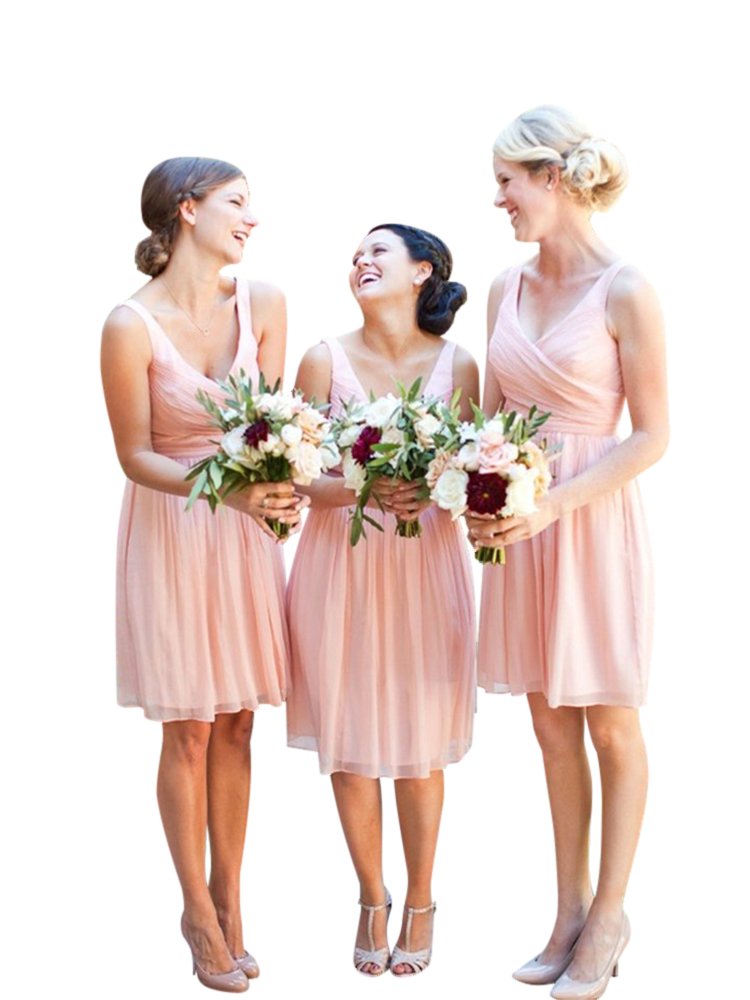 V-Neck Ruffles Short Above Knee Chiffon Bridesmaid Dress