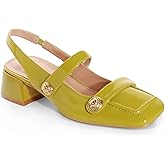 Slingback Mary Jane Heels for Women Low Block Heel Closed Square Toe Pump Shoes Heels Classic Daily Office Dressy Shoes
