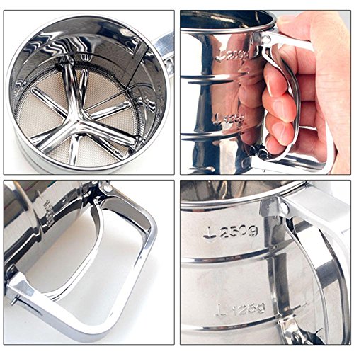 Pawaca Big Capacity Stainless Steel Flour Sifter 13 Ounce, Food-Grade Mesh Sieve with Measuring Scale Mark, Lead Free, No Plating, Rustproof, Baking Shaker for Icing Coffee Powder Dusting, and More - Thumbnail 2