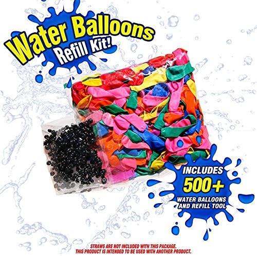 LYTIAN Magic Water Balloon Filler Refill Kit with 500 Colorful Balloons and Bands Refill Balloons on the Same Bunches of Straws