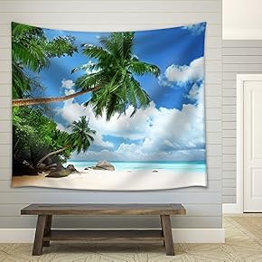 Beach on Mahe Island in Seychelles - Fabric Wall Tapestry Home Decor - 51x60 inches