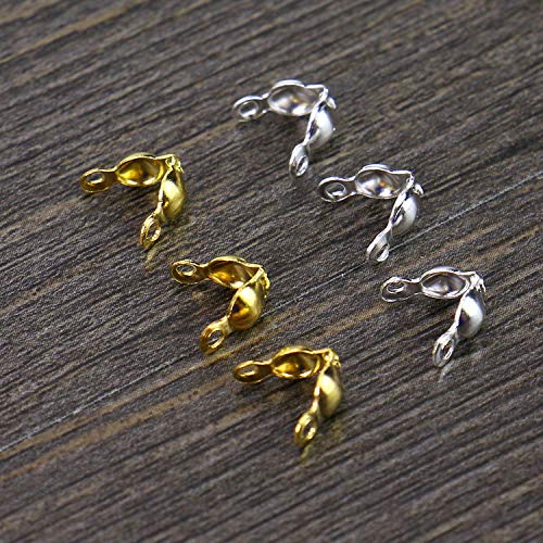 Monrocco 600pcs Metal Open Bead Tips Knot Covers for Jewelry Making, Gold & Silver, Diameter: 4mm