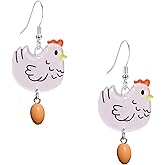 Just Follow Funny Chicken Egg Earrings for Women Cute Animal Acrylic Dangle Drop Earrings Lightweight Novelty Jewelry