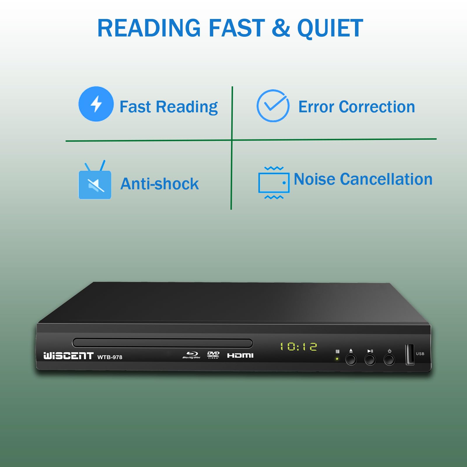 Blu-Ray Player für TV, WISCENT DVD Player mit Koaxial/HDMI/AV/Ausgang, USB-Eingang, Alle DVDs und Region B/2 Blue Ray Discs, Kompakter Full HD 1080p Bluray Player 7