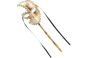 LUOZZY Party Half Face Mask Party Decorative Mask Carnival Party Mask Handheld Masquerade Mask for Women (White)