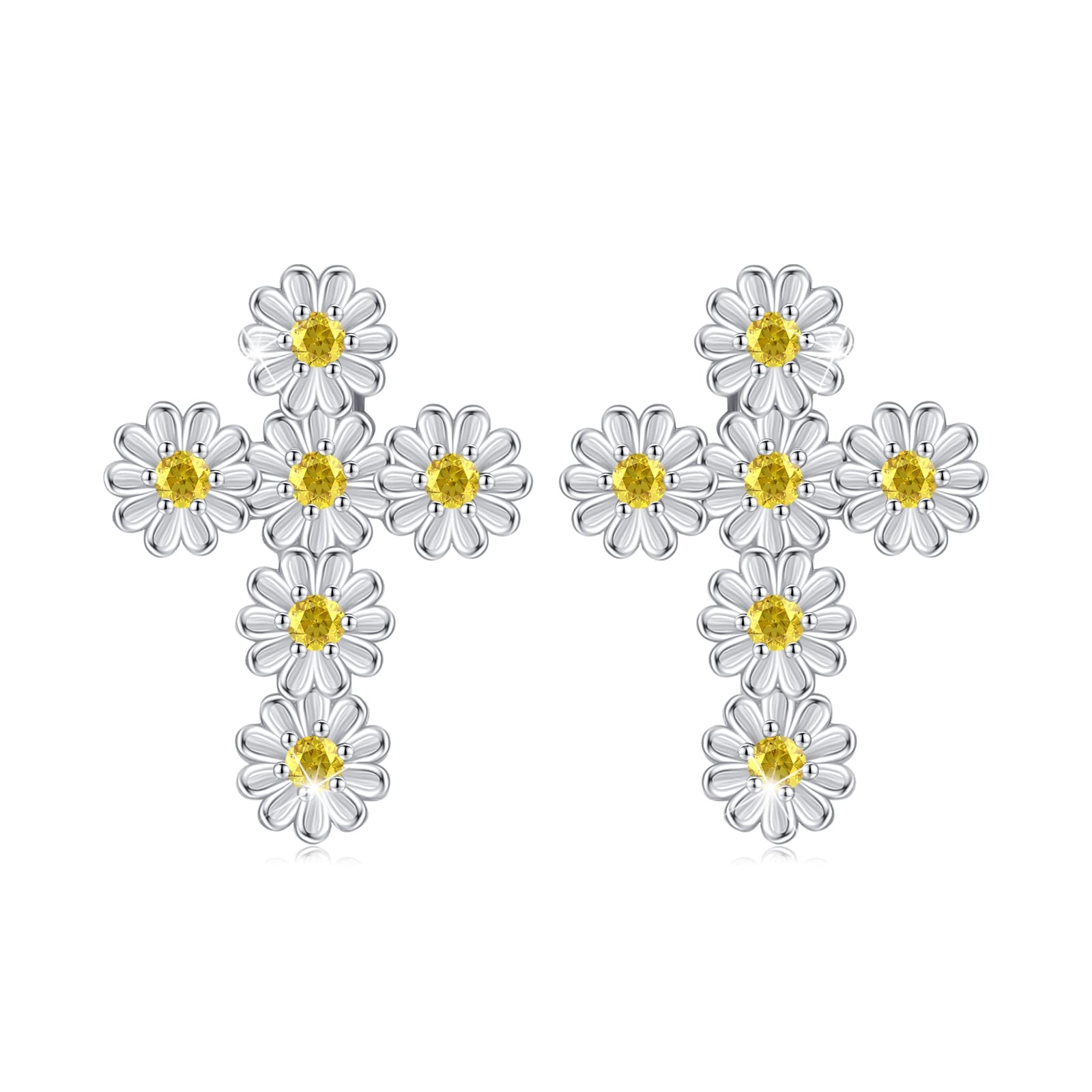 Daisy Earrings 925 Sterling Silver Cross Flower Earrings Daisy Stud Earrings Hypoallergenic Earrings Gifts Daisy Jewellery for Women (Gold)