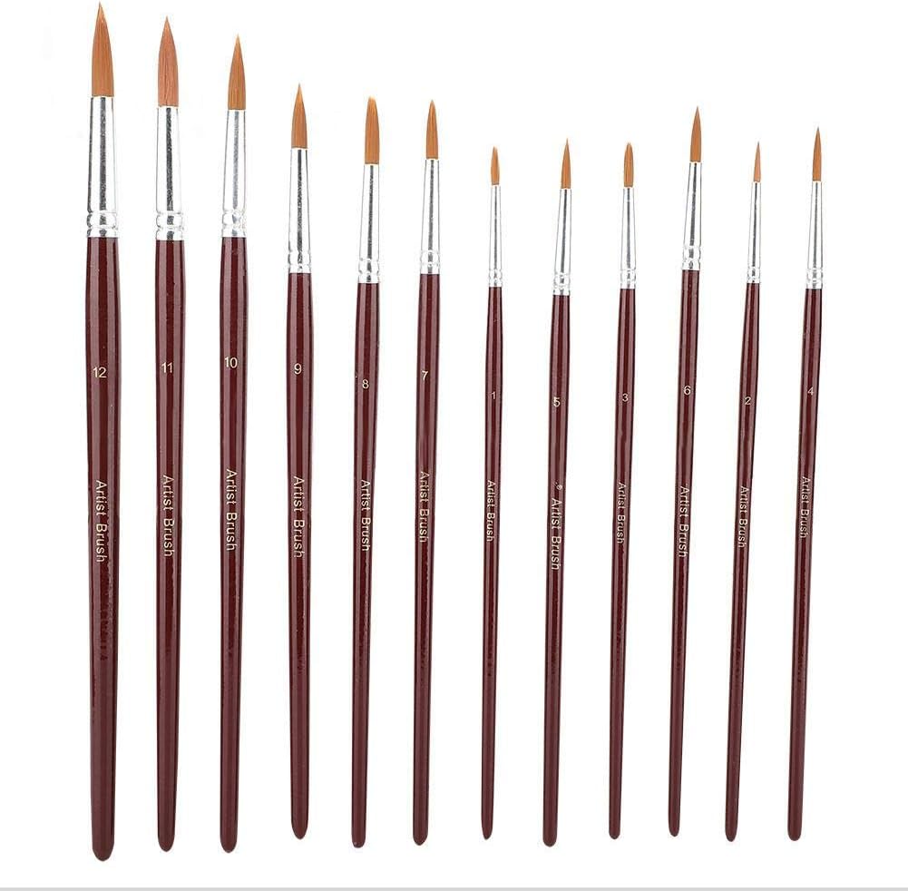 12Pcs/Lot Paint Brush Set Nylon Hair Oil Painting Brushes for Watercolor Acrylic Drawing Art Supplie(Round)