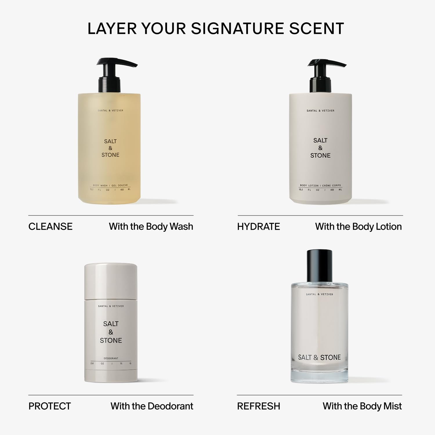 SALT & STONE Aluminum Free Deodorant | Extra Strength 48 Hour Protection for Women & Men | Made with Seaweed Extracts, Niacinamide & Prebiotics (Santal & Vetiver)