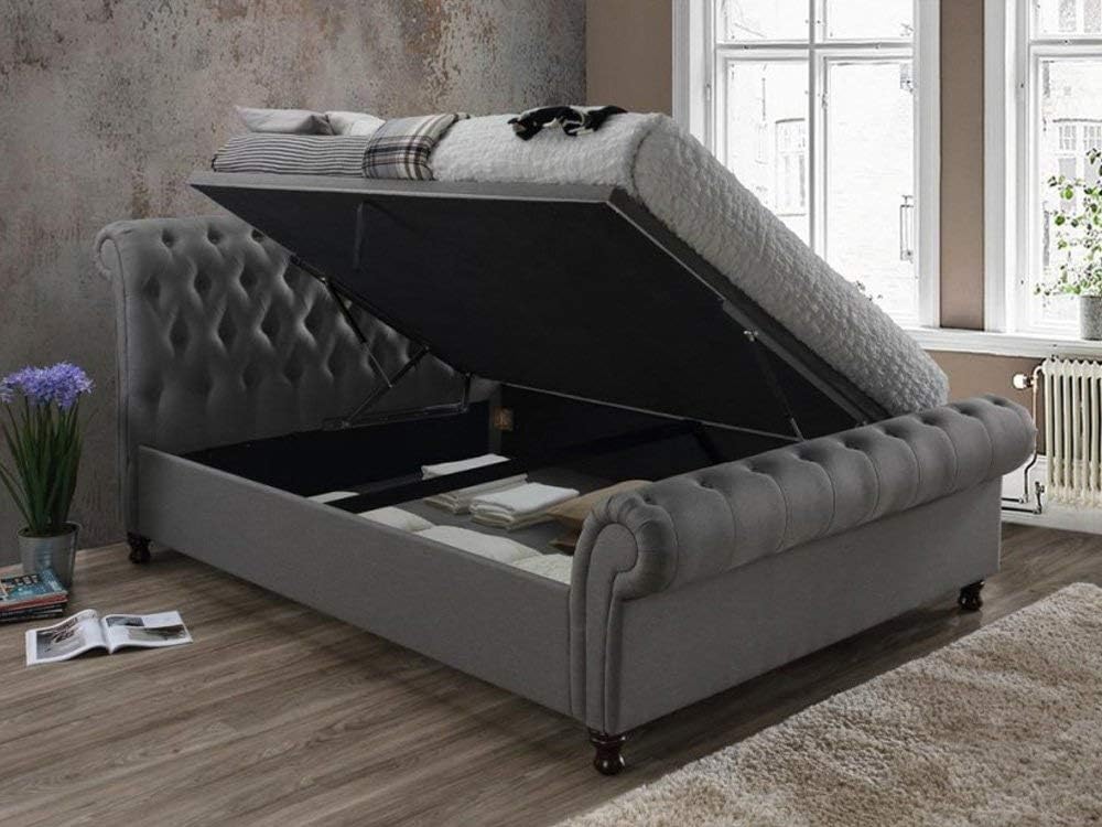 BirleaFurniture Castello Side Ottoman Bed, polyester, Charcoal, Double