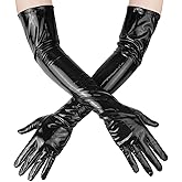 Luwint Long PU Leather Gloves, Anti-skid Women Shiny Wet Look Gloves for Costume Dress Opera Party Cosplay