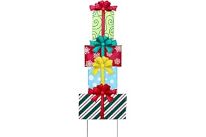 WONDER GARDEN Christmas Yard Stakes, Metal Yard Signs, Xmas Colorful Gift Boxes Christmas Yard Decorations, Freely Mix and Match for Lawn Party Decor