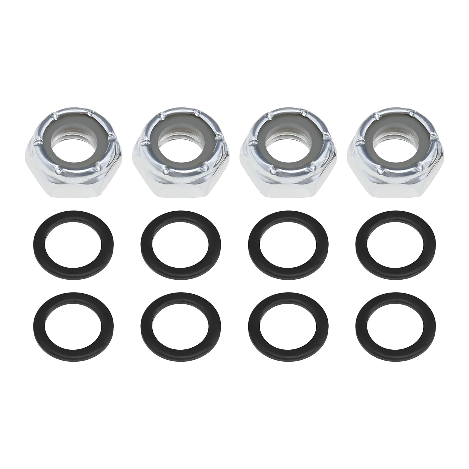YINETTECH 8Pcs M8 Skateboard Lock Nuts Set Heavy Duty Skateboard Truck Axle Washers Speed Rings Accessories for Skateboard Silver
