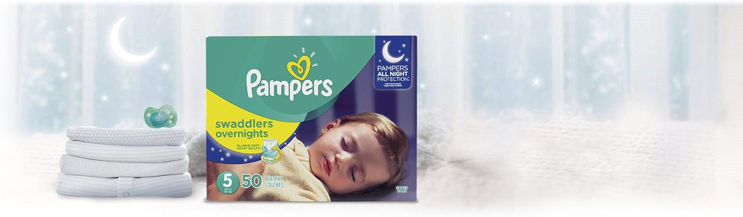Pampers Diapers Size 5, 50 Count - Swaddlers Overnights Disposable Baby Diapers, Super Pack (Packaging May Vary): Health & Personal Care