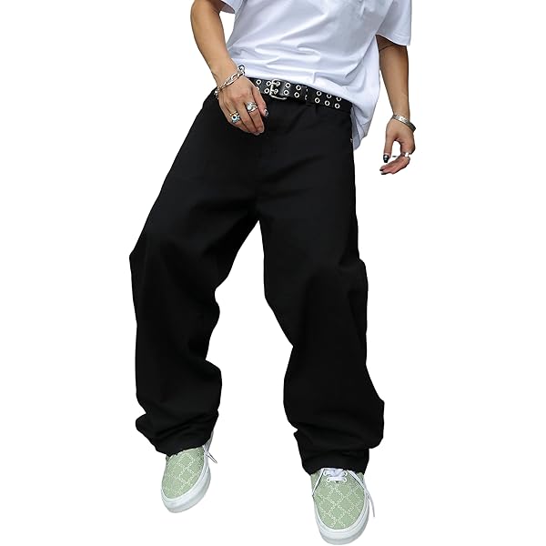 DFGIGT Men's Baggy Jeans Streetwear Sun and Moon Printed Ripped