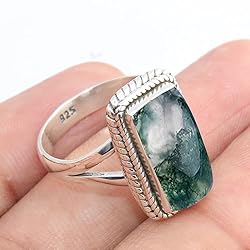 Sterling Silver 925 Ring For Womens Moss Agate Ring