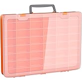 Bluedale 48 Grids Large Plastic Organizer Box with Adjustable Dividers, Beads Storage Containers Compartment Tackle Box Case for Crafts Hobby Small Parts Fishing Seeds Jewelry (Orange)