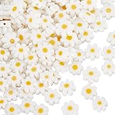 SUNNYCLUE 1 Box 150Pcs Glass Daisy Bead Lampwork Flower Beads Bulk Handmade Flat Spring White Floral Daisies Shaped Small Crystal Loose Spacers for Jewelry Making Bracelet Necklace DIY Crafts Findings