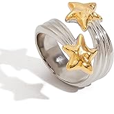 COORWEEL Two Tone Chunky Statement Ring for Women Unique Stars Mixed Metal Rings Vacation Jewelry