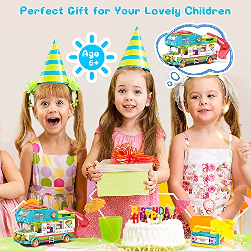HOGOKIDS Girls Camper Building Toy: 452 PCS Camper Van Playset Building Blocks Toy with Slide | STEM Construction Kit for Girls Creative Building Bricks Gift for Kids Age 6 7 8 9 10 11 12