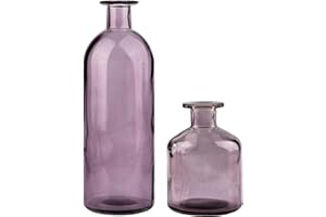 Purple Glass Vase, 2Pcs Clear Smooth Colored Bud Vases, Purple Centerpieces for Table, Glass Bud Vases for Home Office Cafe