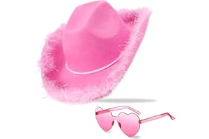 JICASTO Cowboy Hat Pink Cowgirl Hat with Sequins & Tiara Crown for Women Rodeo Party Hats with Heart Glasses