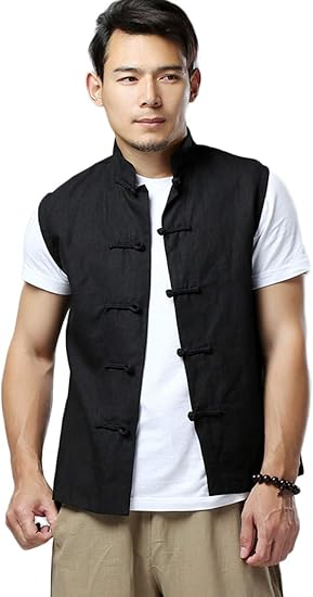 Amazon Lzjnメンズ夏チョッキ中華風ヴィンテージカンフーシャツノースリーブベストジャケット ベスト 通販